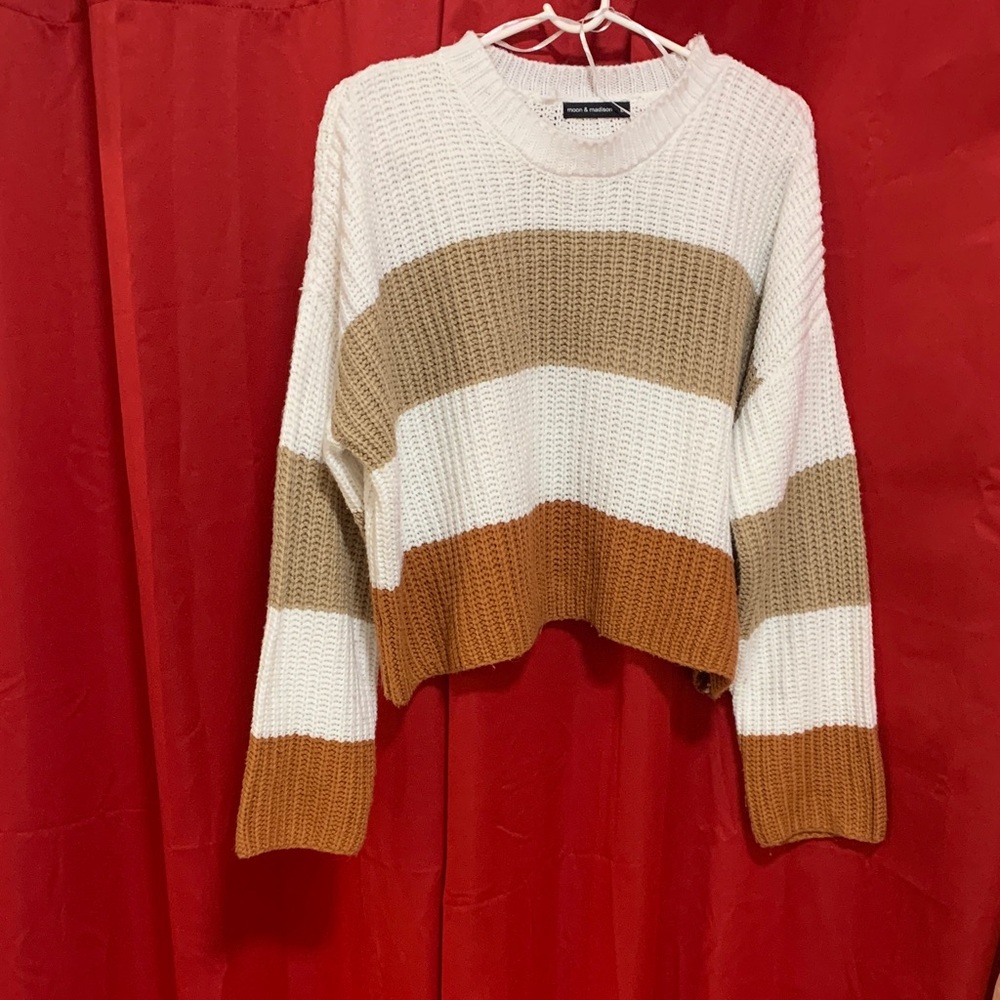 moon & madison Striped Sweater - Cream, Tan, Brown